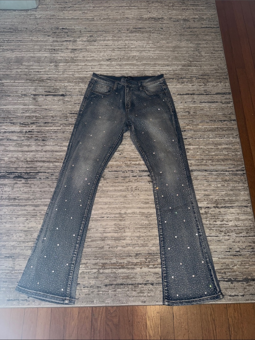 Men’s Skinny Dark Wash Jeans with rhinestones